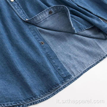 Camicia di jeans comoda blu a maniche lunghe da uomo di moda